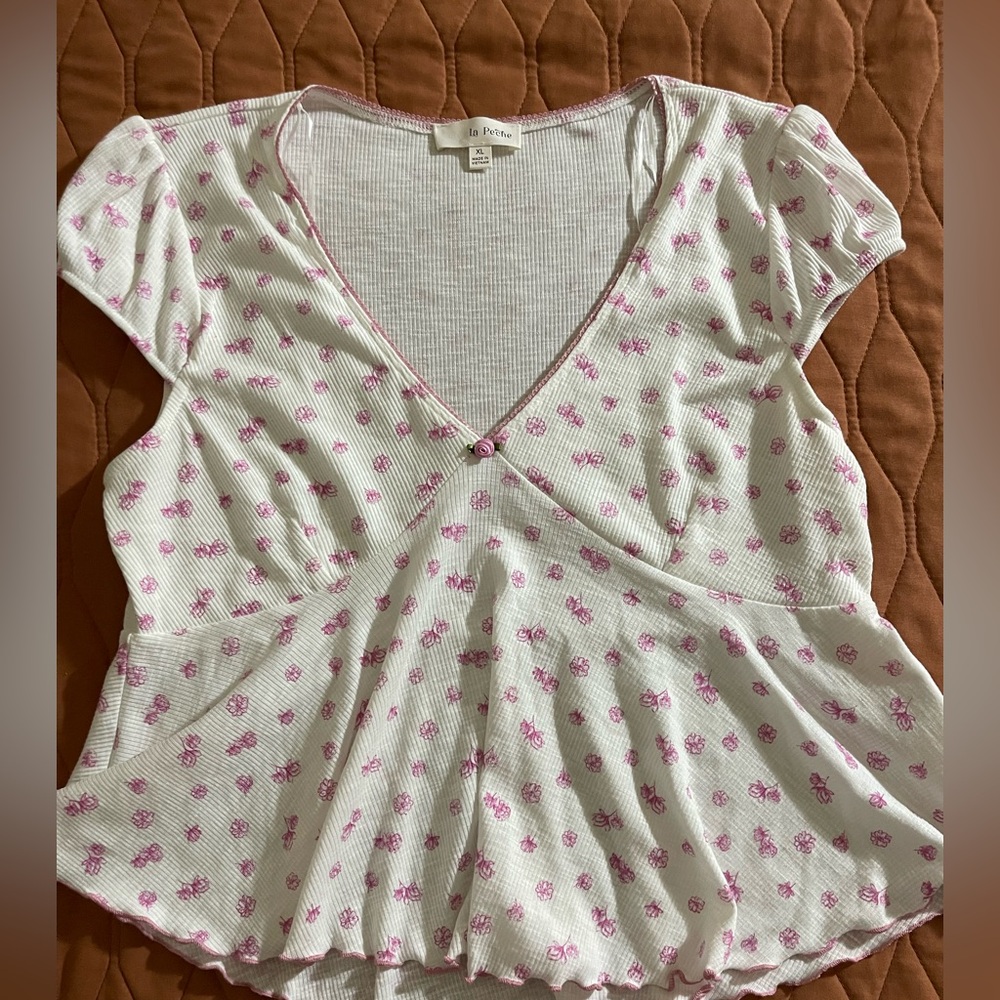 Floral Long Sleeve Top - White and Pink